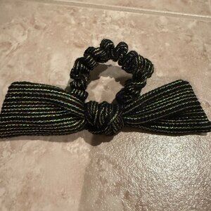 JCrew | Metallic Thread Striped Bow Hair Scrunchie | Black/Gold